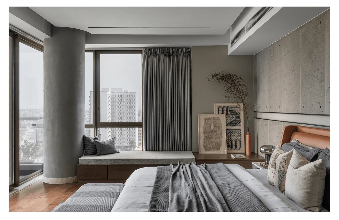 Bedroom interior with city view